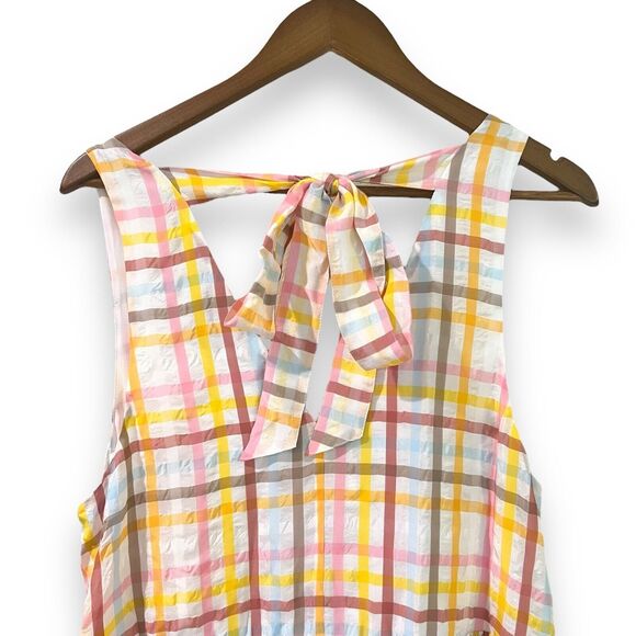 Cinq a Sept Astor Plaid Poplin Midi Dress Size 12 V-Neck Ruffle NWT $465 - Picture 14 of 15